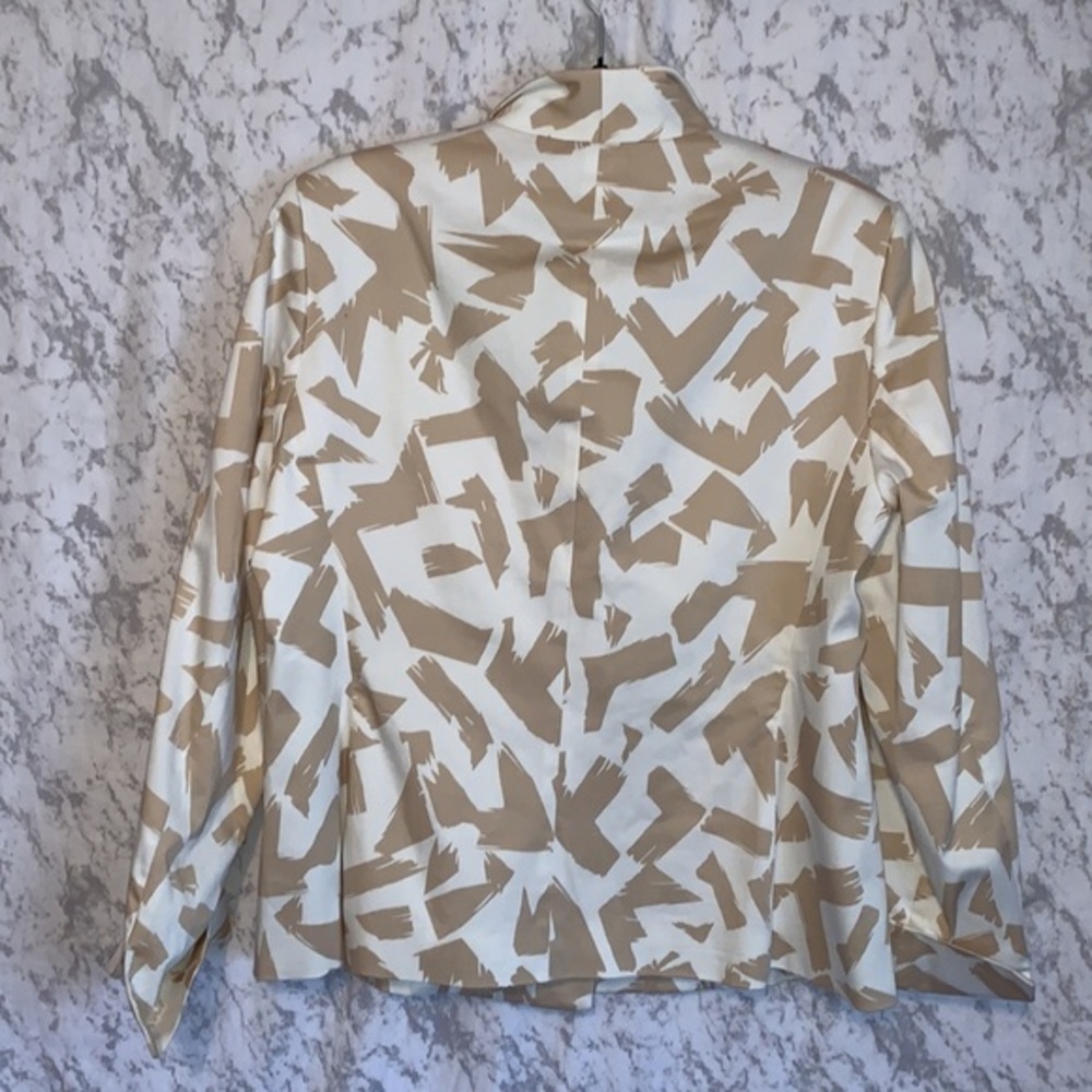 Andre Oliver Blazer Notched Collar Single Button Tan and Cream Print Ladies 14 - Picture 4 of 10